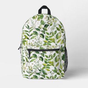 Watercolor Botanical Green leaves Printed Backpack