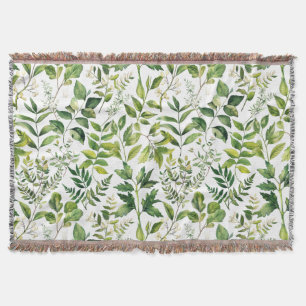 Watercolor Botanical Green leaves Throw Blanket