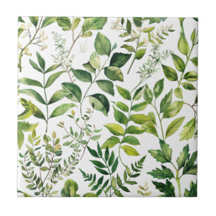 Watercolor Botanical Green leaves Tile