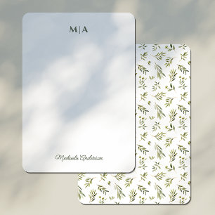 Watercolor Botanical Green Olives Monogram & Name Card