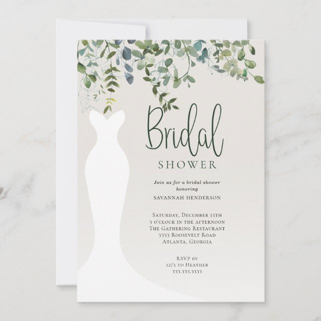 Watercolor Botanical Greenery Bridal Shower Invitation (Front)