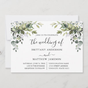 Watercolor Botanical Greenery Calligraphy Wedding Invitation