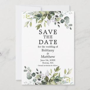 Watercolor Botanical Greenery Elegant Save The Date