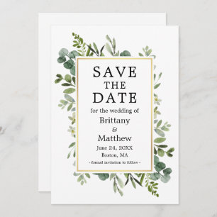Watercolor Botanical Greenery Eucalyptus Gold Save The Date