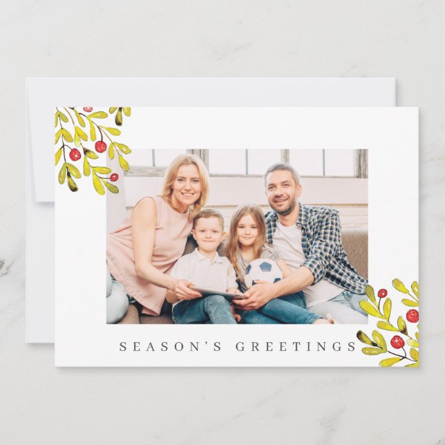 Watercolor Botanical Greenery Foliage Christmas Holiday Card (Front)