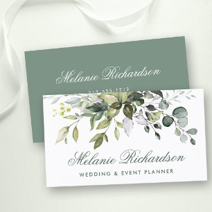 Watercolor Botanical Greenery Gold Sage Green Business Card