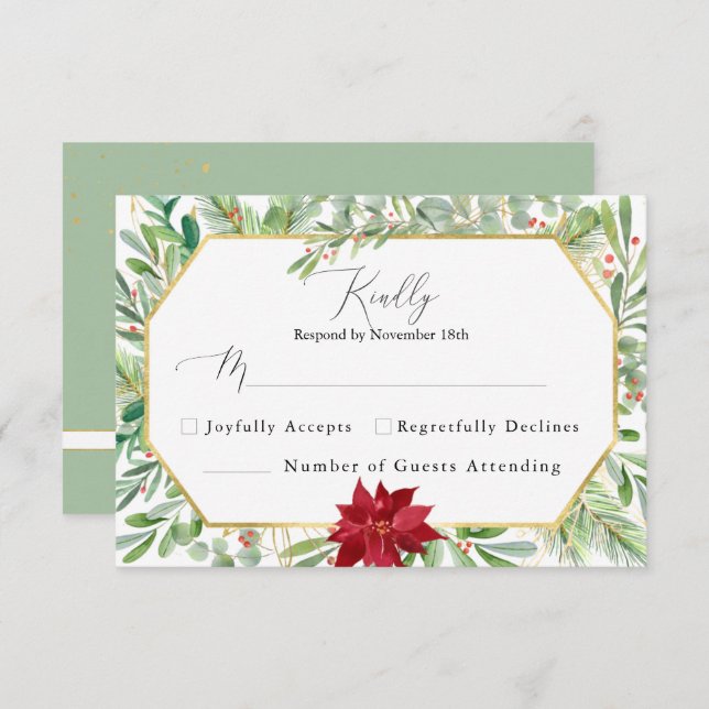 Watercolor Botanical Greenery Holiday Wedding RSVP (Front/Back)