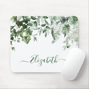 Watercolor Botanical Greenery Ivy Ferns Sage Mouse Mat