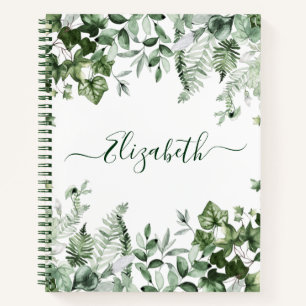 Watercolor Botanical Greenery Ivy Ferns Sage Notebook
