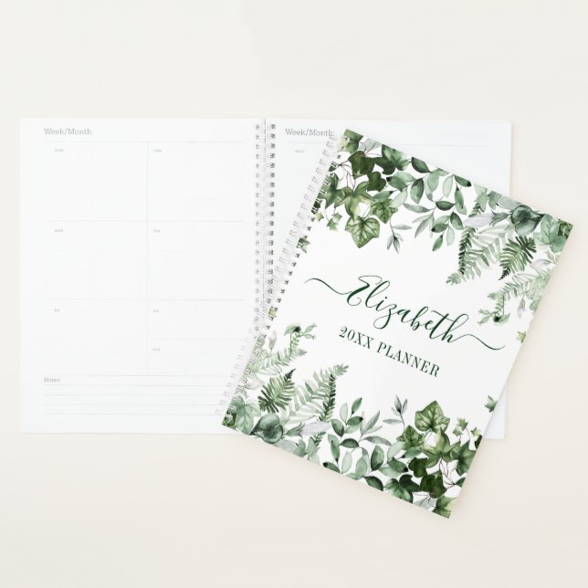 Watercolor Botanical Greenery Ivy Sage Ferns Planner (Display)