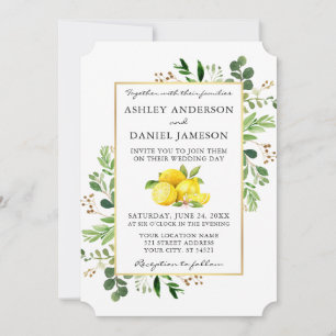 Watercolor Botanical Greenery Lemons Wedding Invitation