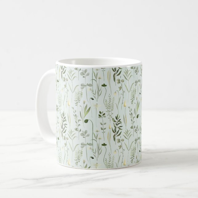 Watercolor Botanical Greenery Pattern Coffee Mug (Front Left)