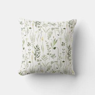 Watercolor Botanical Greenery Pattern Cushion