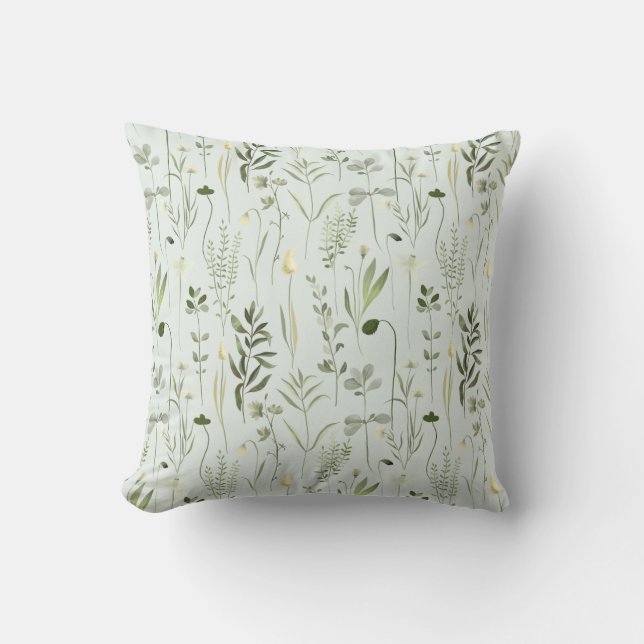 Watercolor Botanical Greenery Pattern Cushion (Front)
