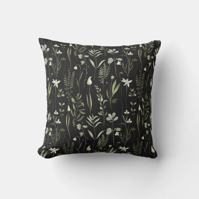 Watercolor Botanical Greenery Pattern Cushion (Front)