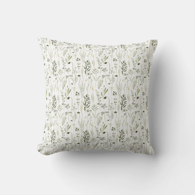 Watercolor Botanical Greenery Pattern Cushion (Front)