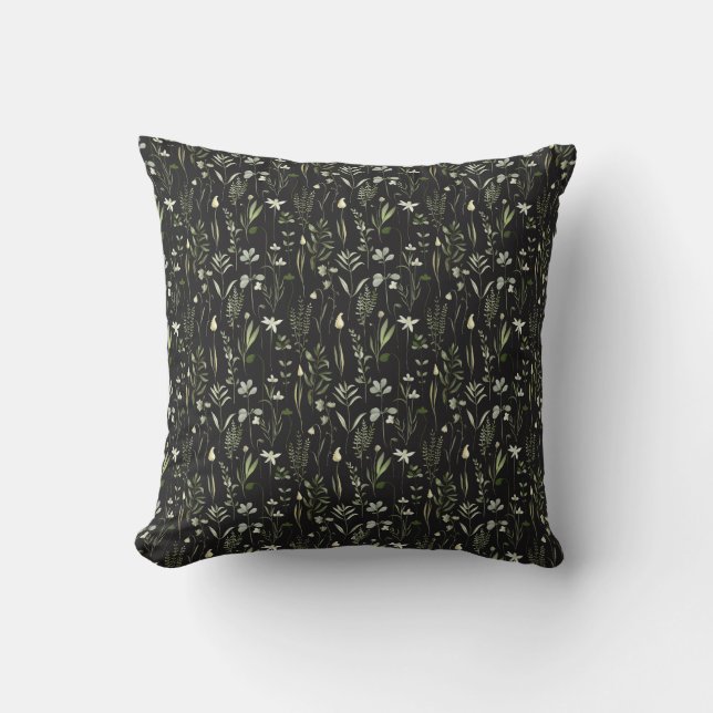 Watercolor Botanical Greenery Pattern Cushion (Front)