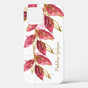 Watercolor Botanical Greenery Personalised Name iPhone 12 Case