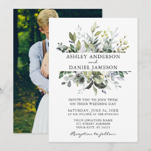 Watercolor Botanical Greenery Photo Wedding Invitation