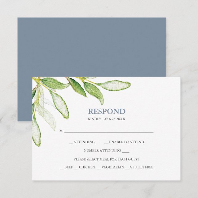 Watercolor Botanical Greenery Reply RSVP Cards (Front/Back)
