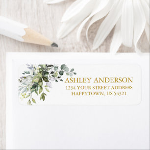 Watercolor Botanical Greenery Return Address Gold