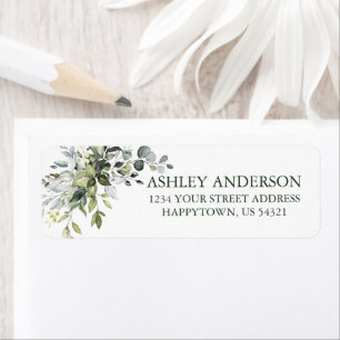 Watercolor Botanical Greenery Return Address Green