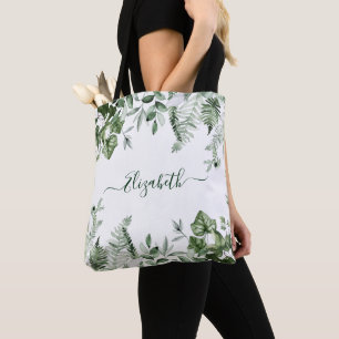 Watercolor Botanical Greenery Sage Ferns Ivy Tote Bag