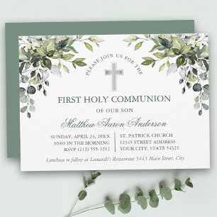 Watercolor Botanical Greenery Sage Green Communion Invitation