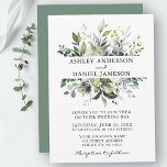 Watercolor Botanical Greenery Sage Green Wedding Invitation<br><div class="desc">Modern Elegant Watercolor Botanical Greenery Wedding Invitation Card includes eucalyptus leaves,  green botanical foliage,  dusty blue leaves and other beautiful botanical greenery. Sage Green Back.</div>