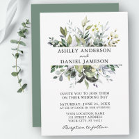 Watercolor Botanical Greenery Sage Green Wedding