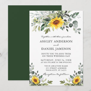 Watercolor Botanical Greenery Sunflowers Wedding Invitation