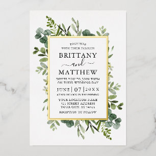 Watercolor Botanical Greenery Wedding Gold