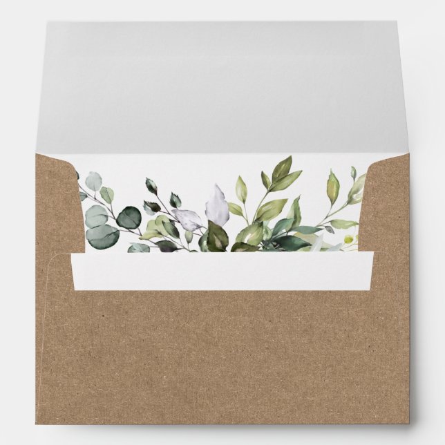 Watercolor Botanical Greenery Wedding Kraft Envelope (Back (Bottom))