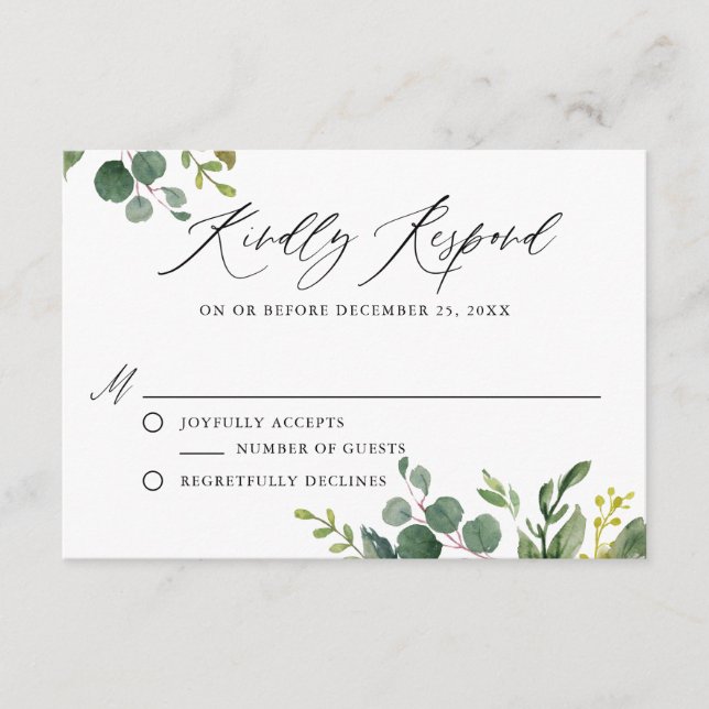 Watercolor Botanical Greenery Wedding RSVP Enclosure Card (Front)