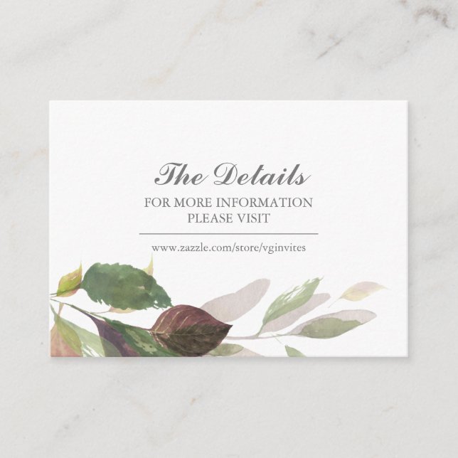 Watercolor Botanical Guest Details Insert (Front)