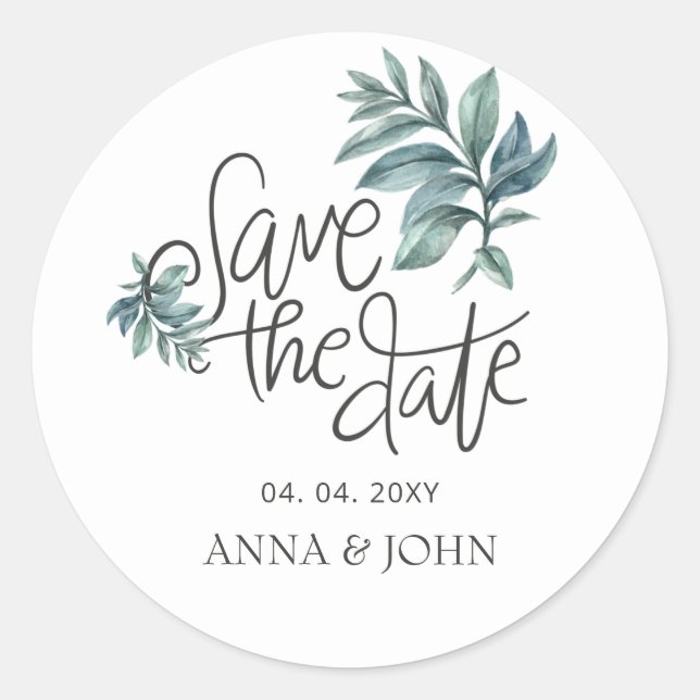 Watercolor Botanical Handwritten Save The Date Classic Round Sticker (Front)