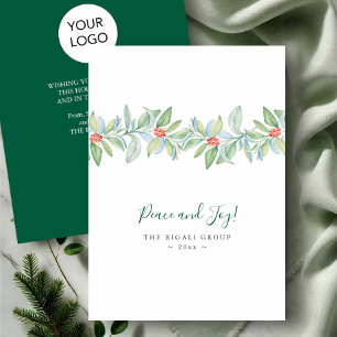 Watercolor Botanical Holly and Berries Christmas Holiday Card
