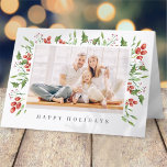 Watercolor Botanical Holly Berry Foliage Christmas Holiday Card<br><div class="desc">Design is composed of modern greenery foliage botanicals in watercolor. Add custom family or pet photo. Add family name and year.</div>