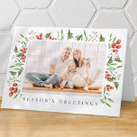 Watercolor Botanical Holly Berry Foliage Christmas Holiday Card<br><div class="desc">Design is composed of modern greenery foliage botanicals in watercolor. Add custom family or pet photo. Add family name and year.</div>