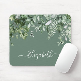 Watercolor Botanical Ivy Ferns Sage Green Mouse Mat