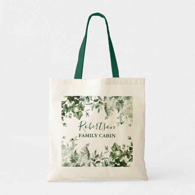 Watercolor Botanical Ivy Sage Ferns Family Cabin Tote Bag (Front)