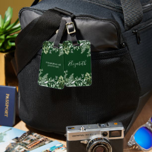 Watercolor Botanical Ivy Sage Ferns Green Luggage Tag