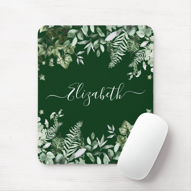 Watercolor Botanical Ivy Sage Ferns Green Mouse Mat (With Mouse)