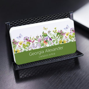 Watercolor Botanical Landscaper Branding Business Card