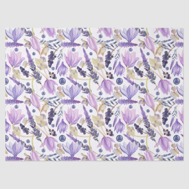 Watercolor Botanical Lavender Wildflower Boho Tissue Paper (Front)