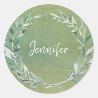 Watercolor botanical leaves monogram name seals