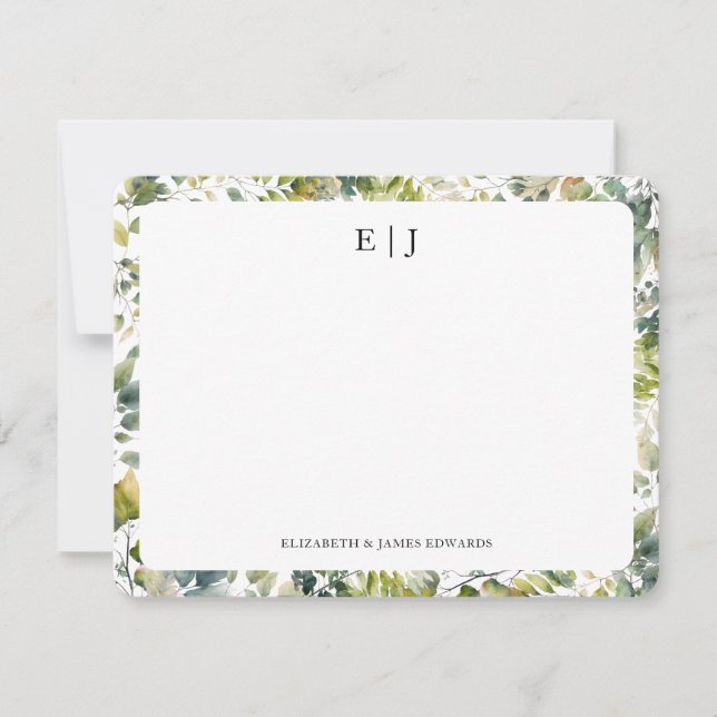 Watercolor Botanical Leaves Personalised Card (Front)