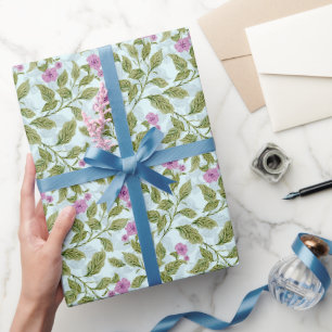 Watercolor Botanical Leaves & Purple Wildflowers Wrapping Paper