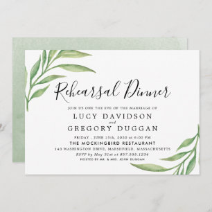 Watercolor Botanical Leaves Rehearsal Dinner Invitation