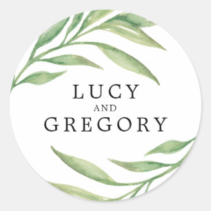 Watercolor Botanical Leaves Wedding Favour Classic Round Sticker
